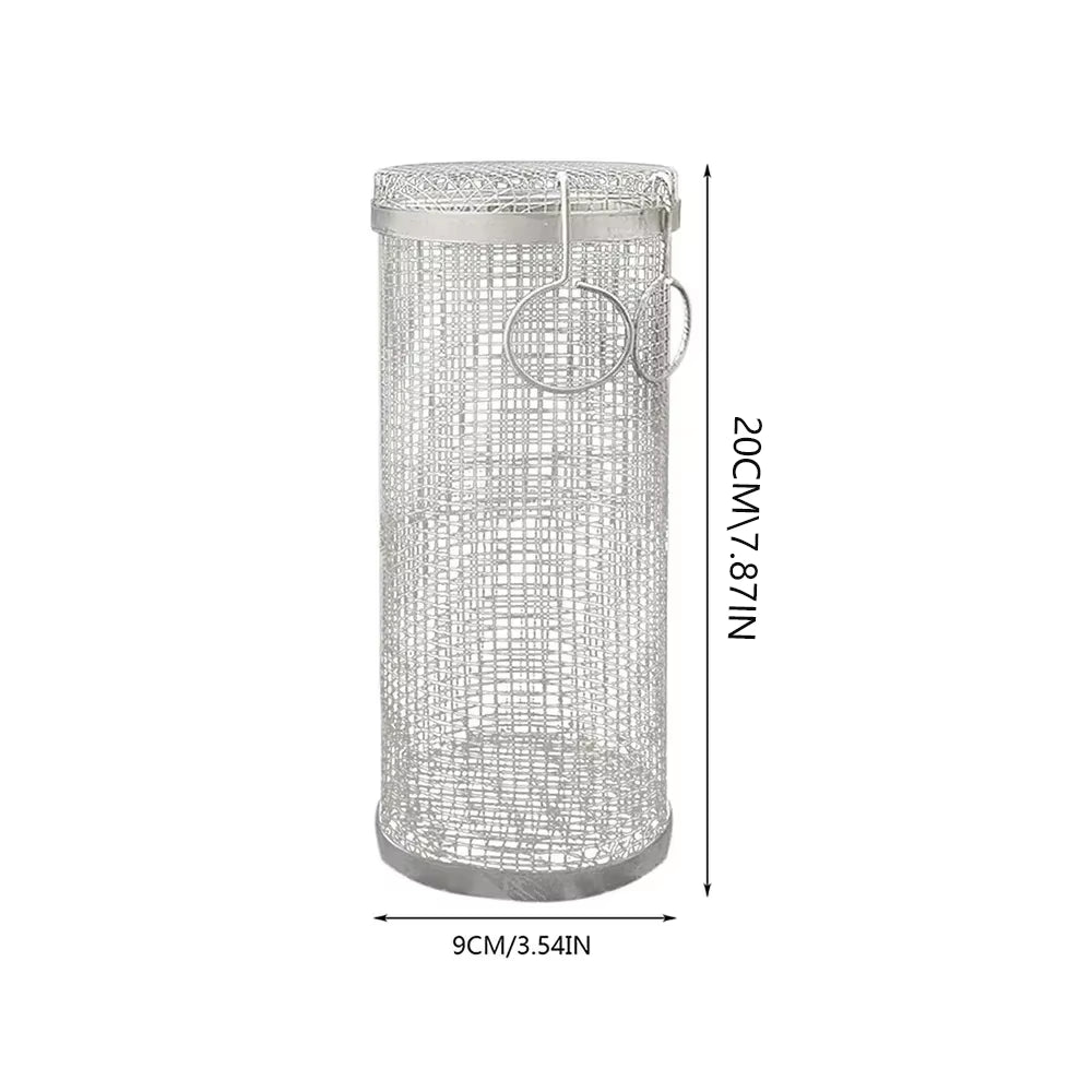 BBQ Basket Stainless Steel Rolling Grilling Basket Wire Mesh Cylinder Cylindrical Portable round Outdoor Camping Barbecue Rack