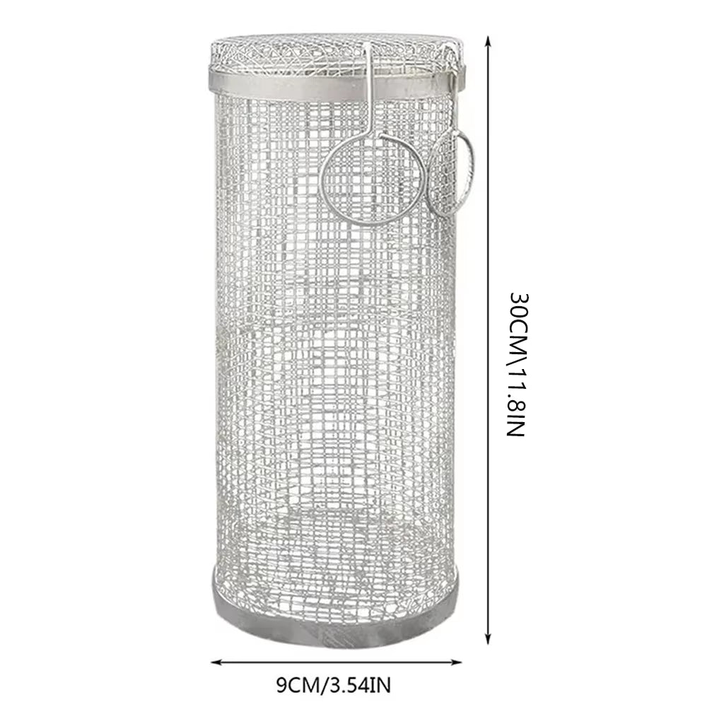 BBQ Basket Stainless Steel Rolling Grilling Basket Wire Mesh Cylinder Cylindrical Portable round Outdoor Camping Barbecue Rack