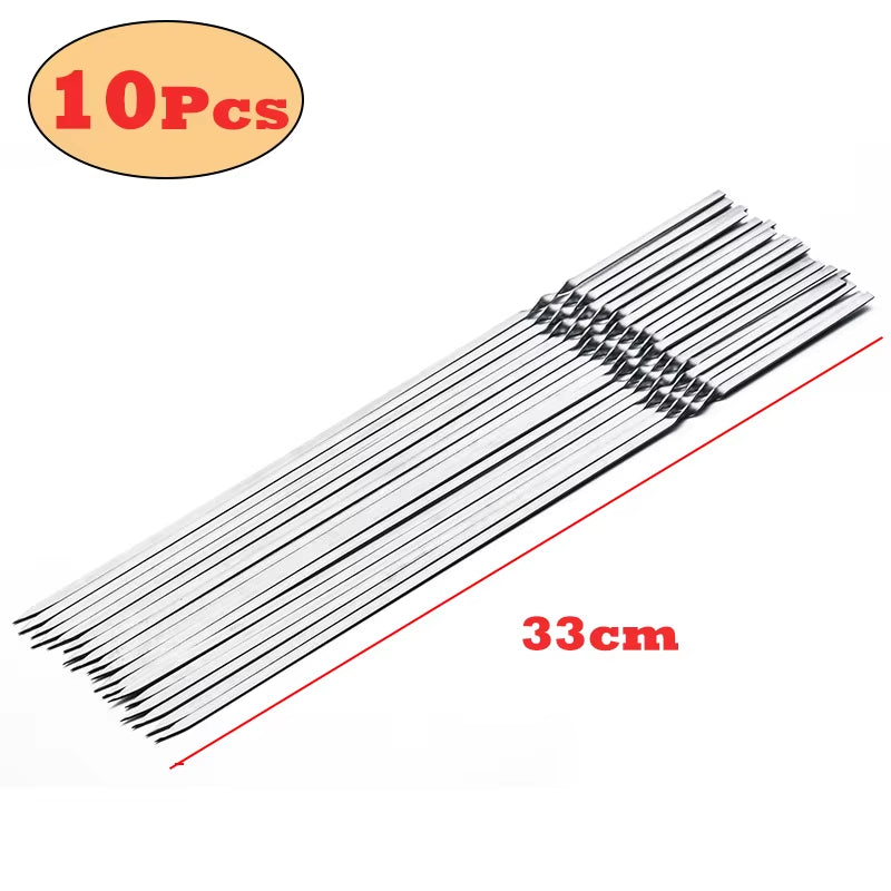 10/15Pcs Stainless Steel Barbecue Skewer Reusable BBQ Kebab Skewers for Outdoor Camping Picnic Tools Cooking Tools