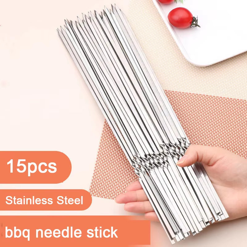 10/15Pcs Stainless Steel Barbecue Skewer Reusable BBQ Kebab Skewers for Outdoor Camping Picnic Tools Cooking Tools