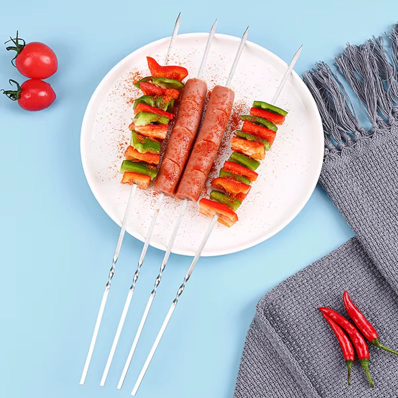 10/15Pcs Stainless Steel Barbecue Skewer Reusable BBQ Kebab Skewers for Outdoor Camping Picnic Tools Cooking Tools