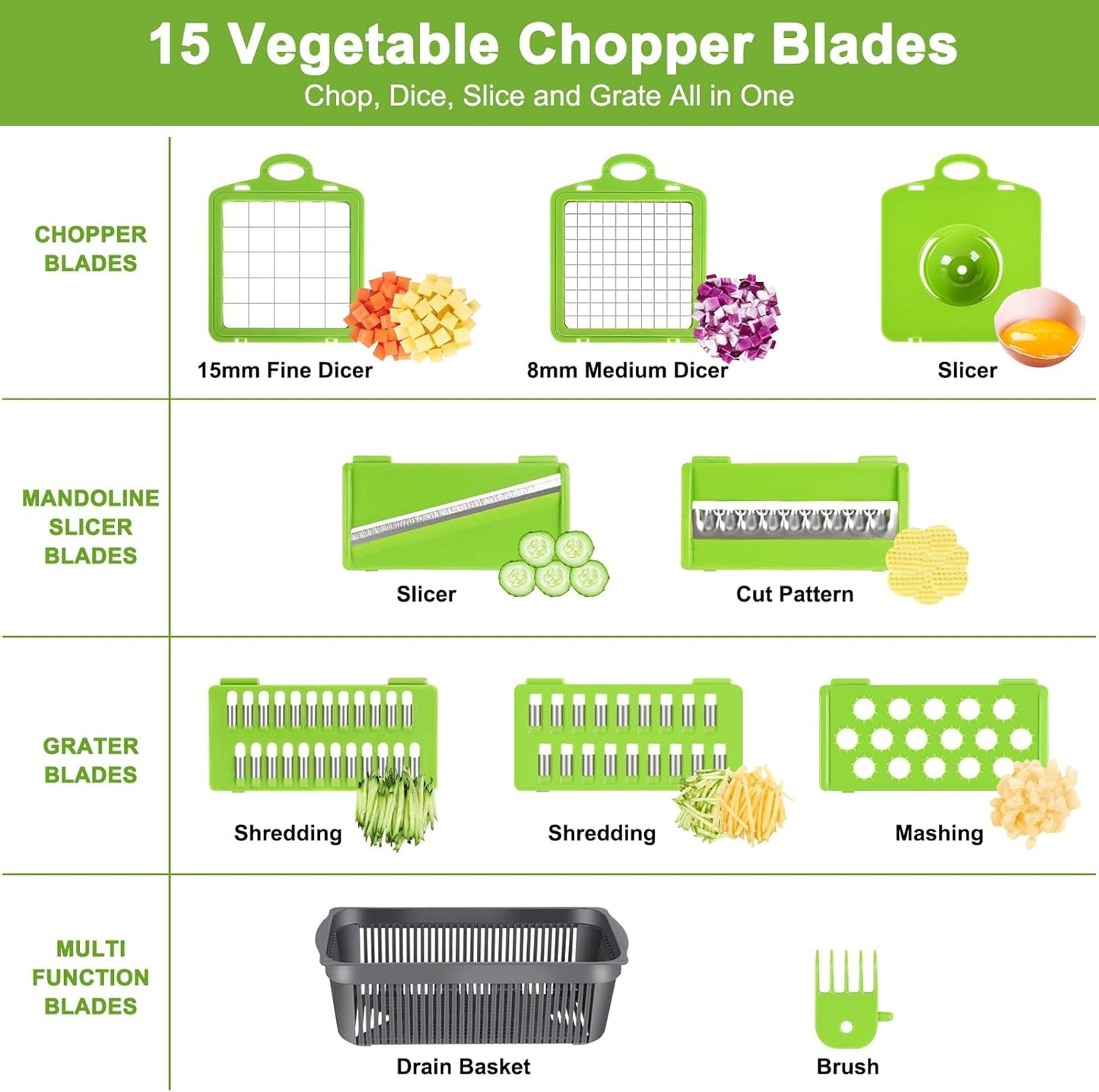 15-In-1 Vegetable Chopper, Cheese Slicer, Food Chopper, Veggie Chopper, Onion Ch